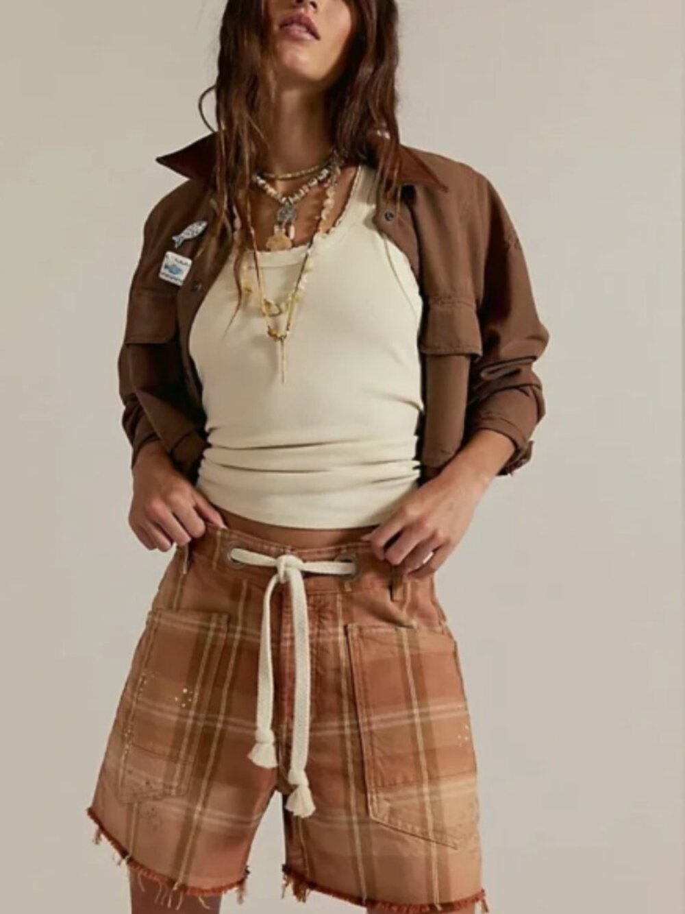 33 20" W | Free People | NWT | Moxie Barrel Shorts | Rust Plaid Orange Mot